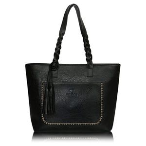NEW! Women's Black Faux Leather Tote Bag